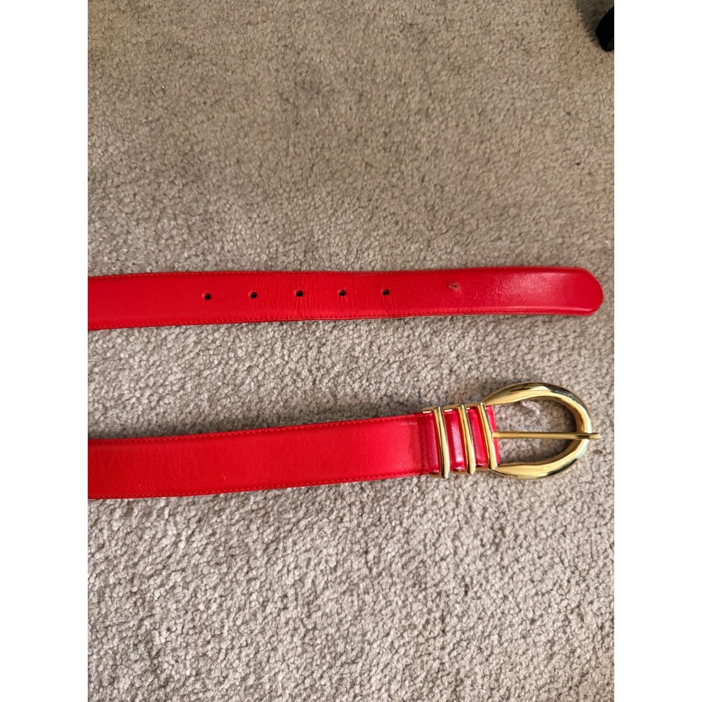 Liz Claiborne Red Full Grain Leather Belt Gold Buckle Triple Keeper 80s /90s - Picture 3 of 5